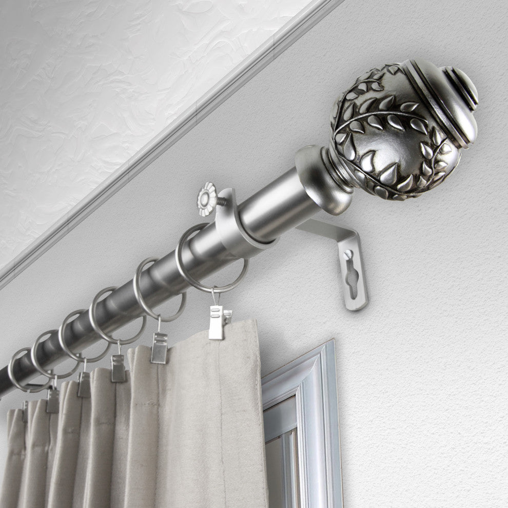 Frond 1" Curtain Rod, Satin Nickel, 120"-170"