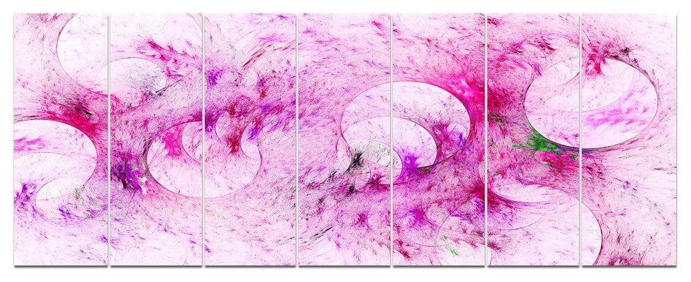 Pink White Fractal Glass Texture, Abstract Canvas Art Print, 83"x32", 7 Panels