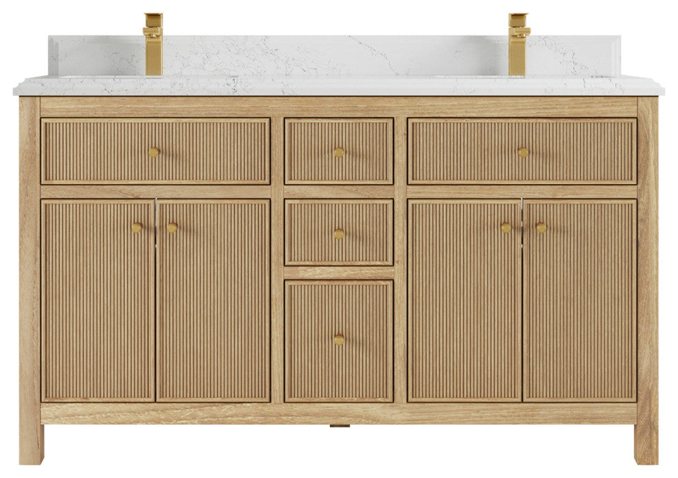 Sonoma 60 Double Bathroom Vanity in Light Natural Teak with 1.5" Empira Quartz