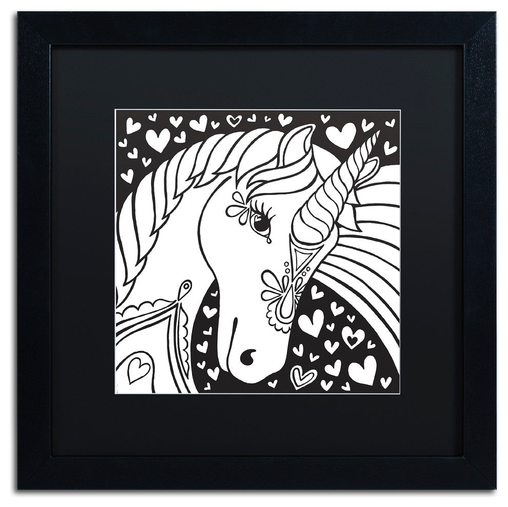 Hello Angel ''Sweet Unicorn'' Art, Black Frame, Black Mat, 16x16