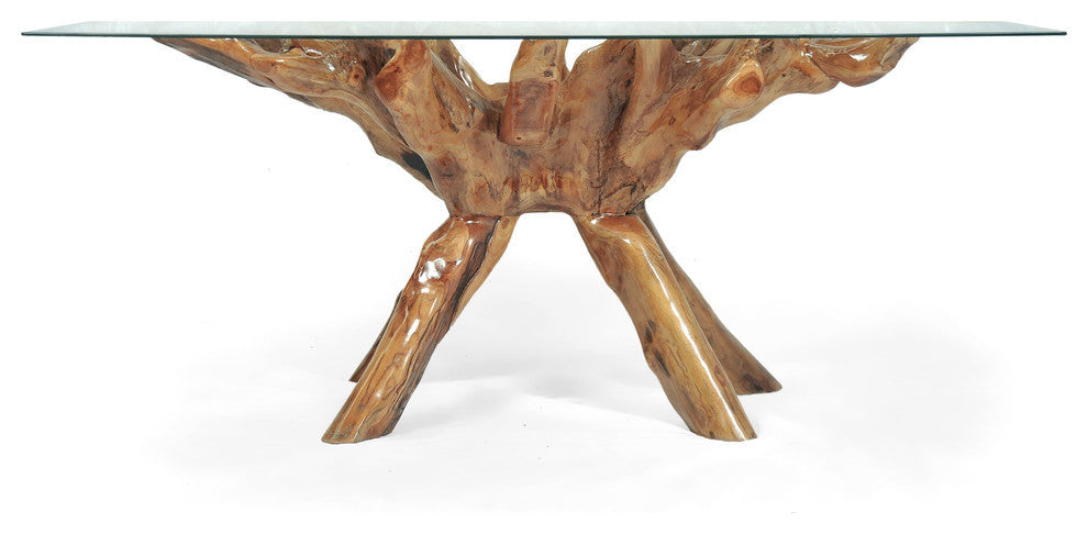 Teak Wood Root Dining Table With Glass Top, 71x40"
