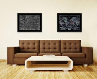 Colorado Monochrome Map Print On Canvas With Black Custom Frame, 16" X 21"