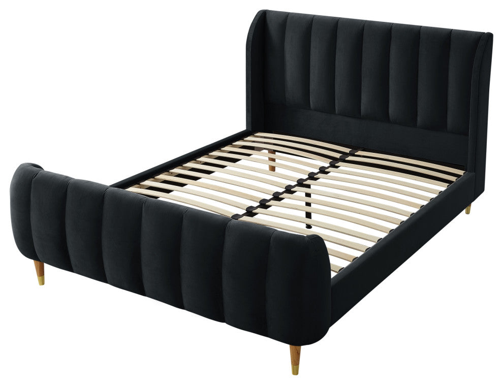 Loft Lyfe Eliyahu Bed Upholstered, Black Velvet Queen