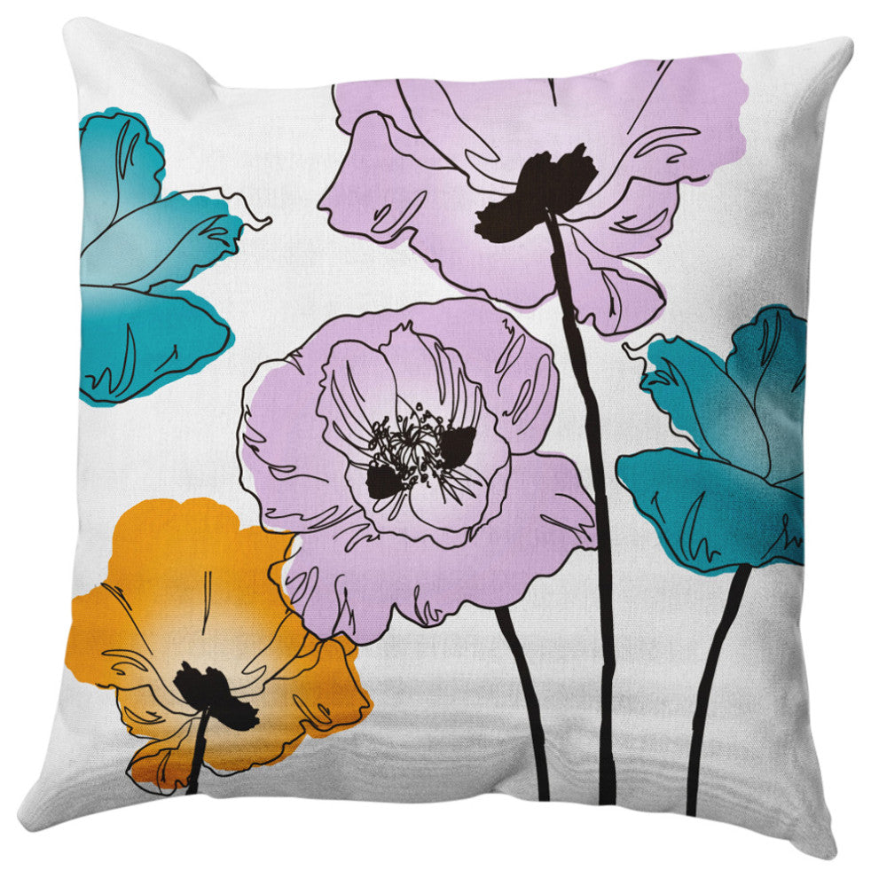 Popping Poppies Decorative Throw Pillow, Lilac, 20"x20"