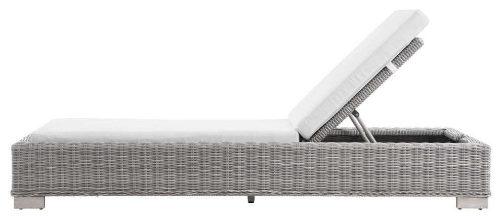 Lounge Chair Chaise, Rattan, Wicker, Gray White, Modern, Outdoor Patio Cafe