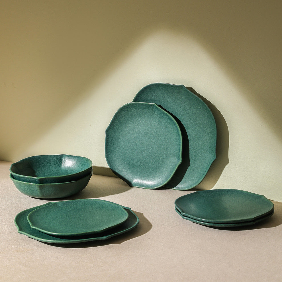 Stone Lain Baskerville Stoneware 24-Piece Dinnerware Set, Green