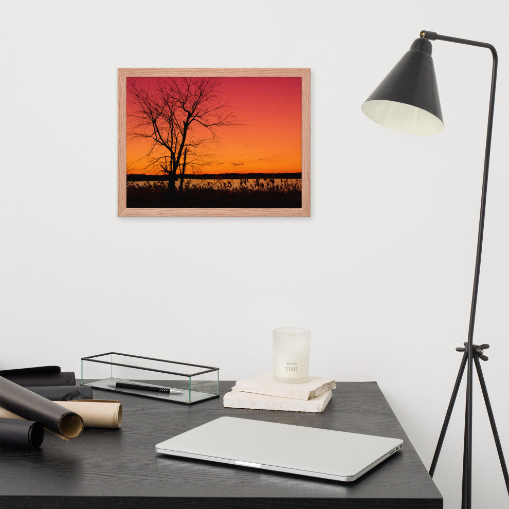 Burning Skies Rural Landscape Framed Photo Paper Wall Art Print, Red Oak, 12" X 16"