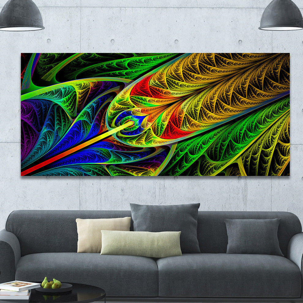 Stained Glass with Glowing Designs, Oversized Abstract Canvas Art Print, 60x28