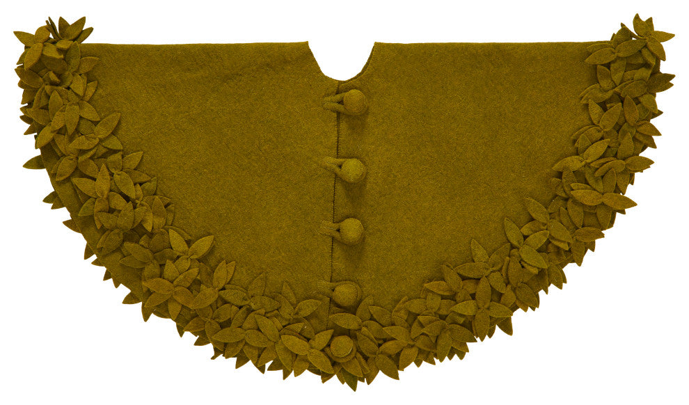 Overlapping Flowers Christmas Tree Skirt in Hand Felted Wool in Chartreuse