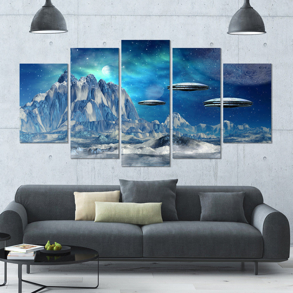 Blue Alien Planet, Landscape Canvas Art Print, 60"x32", 5 Panels