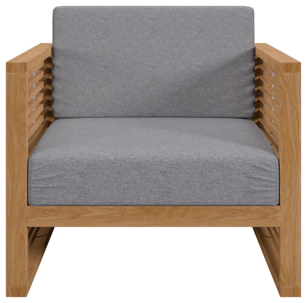 Lounge Chair ArmchairTable Set, Gray Natural, Teak Wood, Outdoor Garden