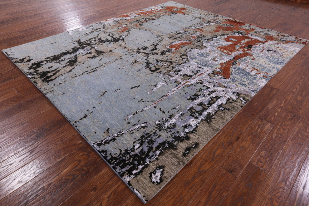Hand Knotted Abstract Wool and Silk Rug 8' 0" X 9' 8"- Q6239