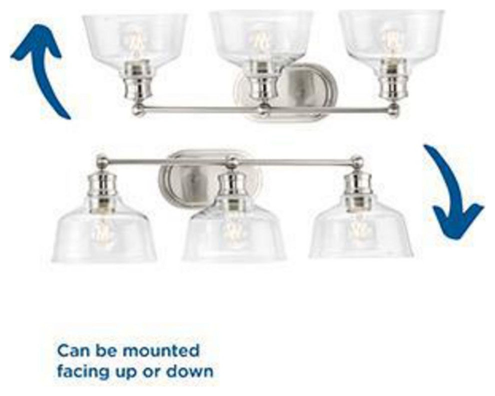 Singleton 3-Light 26.5" Brushed Nickel Vanity Light With Clear Glass Shades