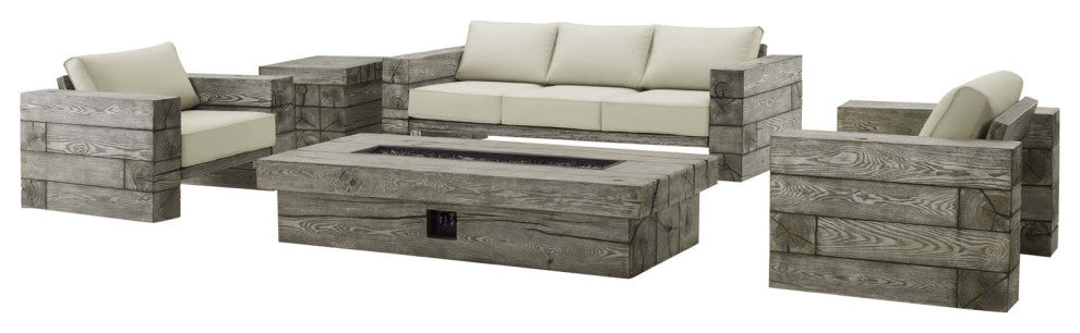 Manteo Rustic Coastal Outdoor Patio Sunbrellaï¿½ 5 Piece Set Light Gray Beige