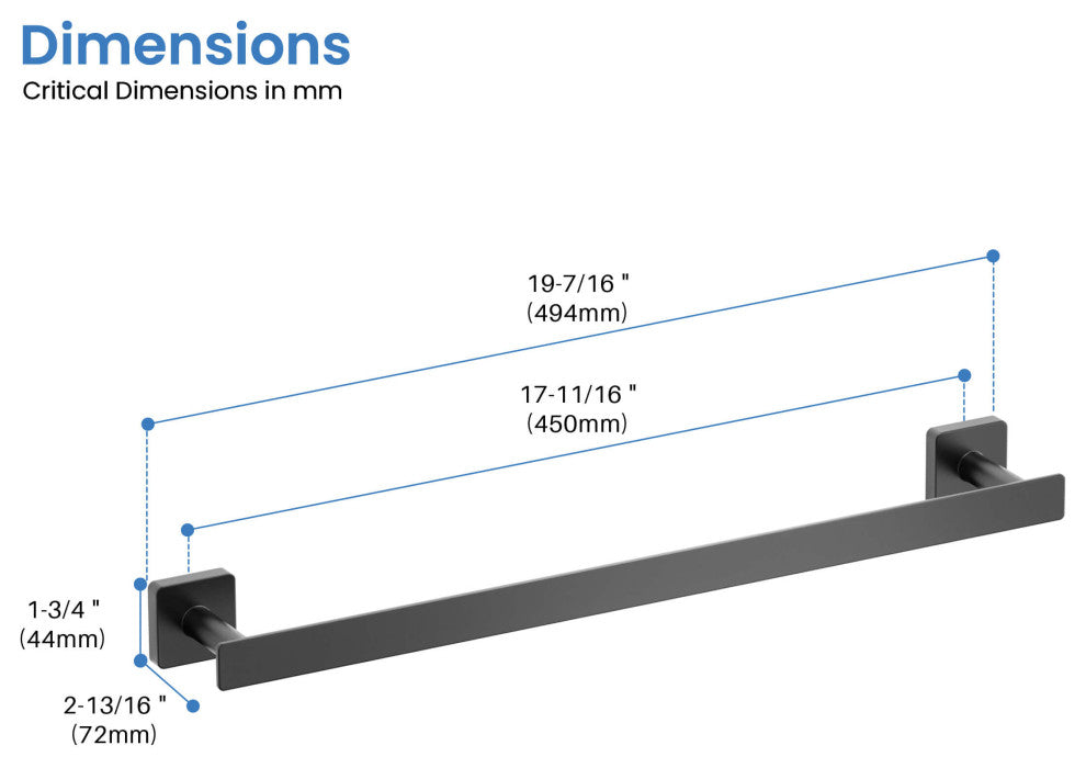 Blaze 18 inch Bathroom Towel Bar, Matte Black