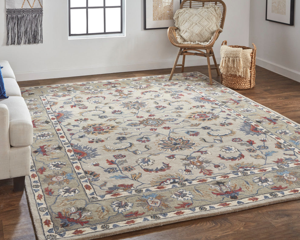 Weave & Wander Mattias Persian Rug, Stone Gray/Red/Blue, 5' X 8'