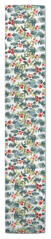 Watercolor Holly Table Runner, 16"x90"