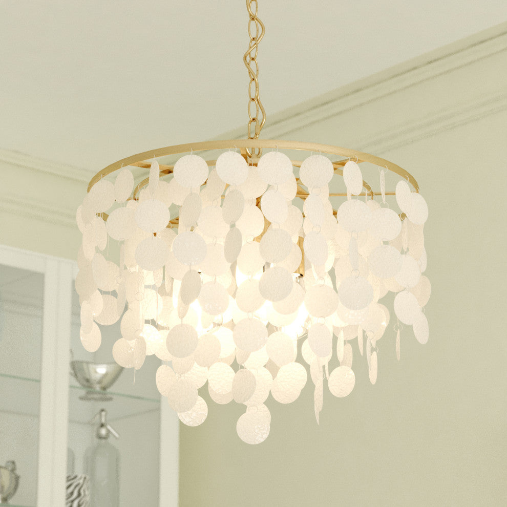 Elsa Capiz Shell 19.75" 3 Light Pendant Natural Brass