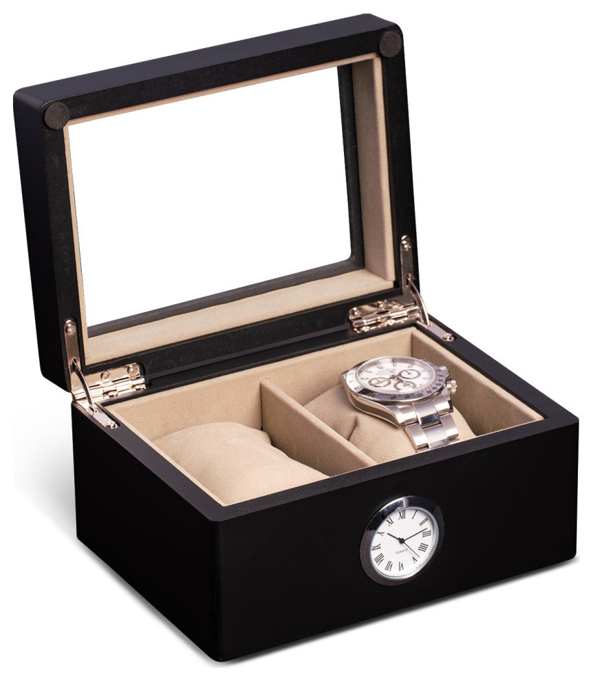 All With Time Watch Box, Double Slot, Black Wood