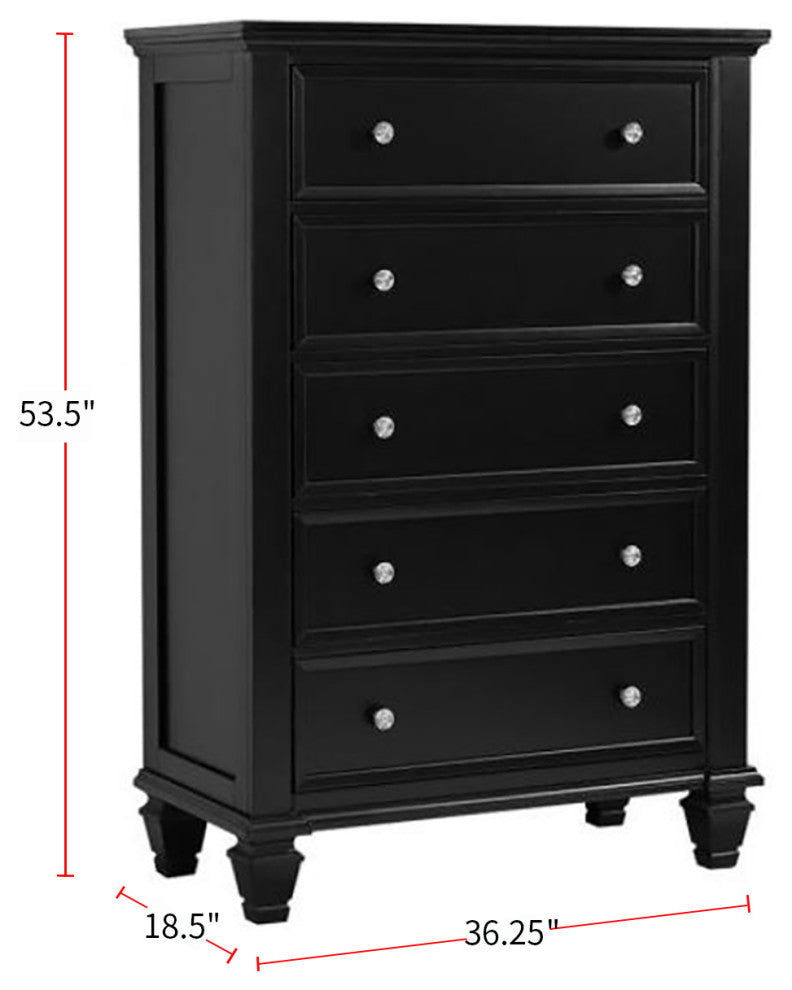 Wood Chest with 5 Drawers, Black