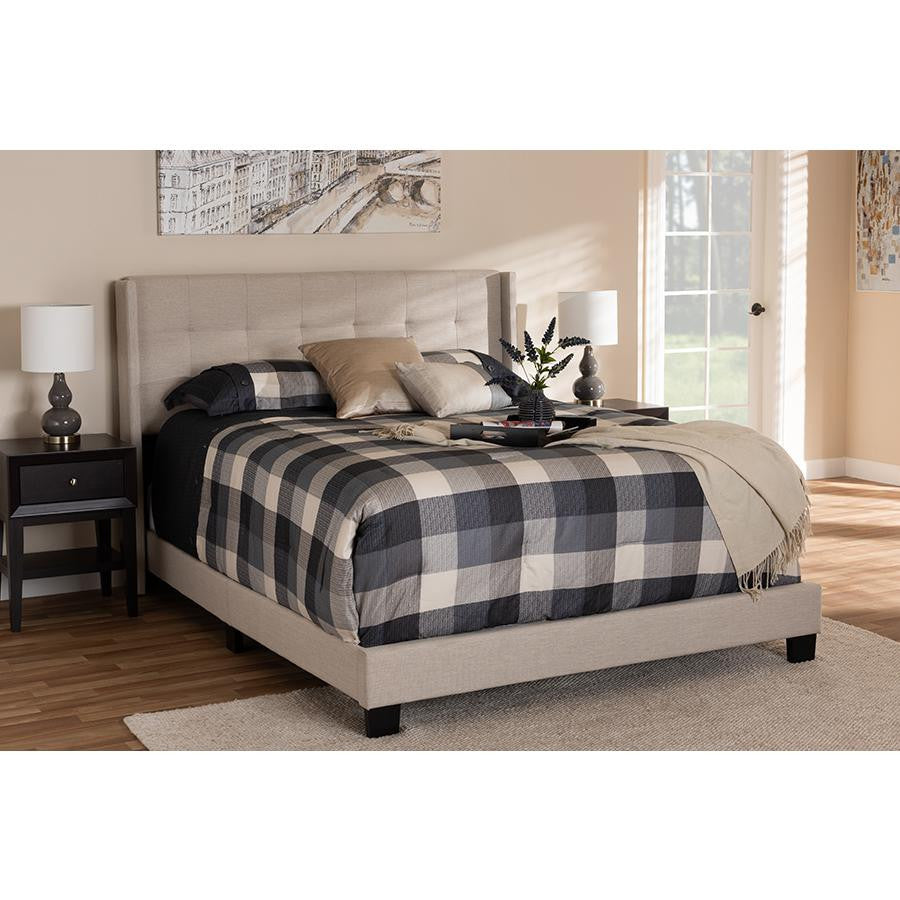Lisette Modern and Contemporary Beige Fabric Upholstered King Size Bed