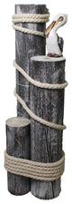 Set of Three Wood Pilings With Pelican and Fisherman's Rope