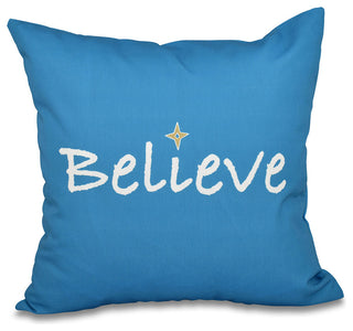 16"x16" Believe, Word Print Pillow, Teal