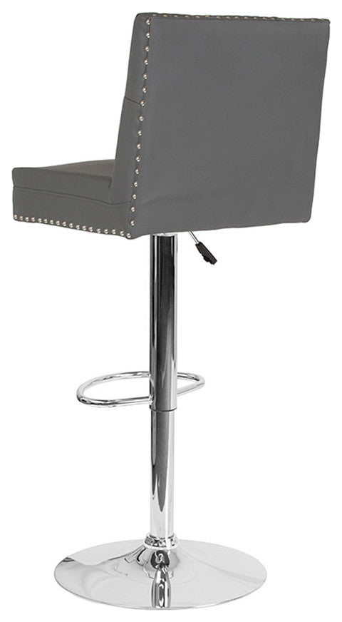 Ravello Contemporary Adjustable Height Barstool, Gray Leather