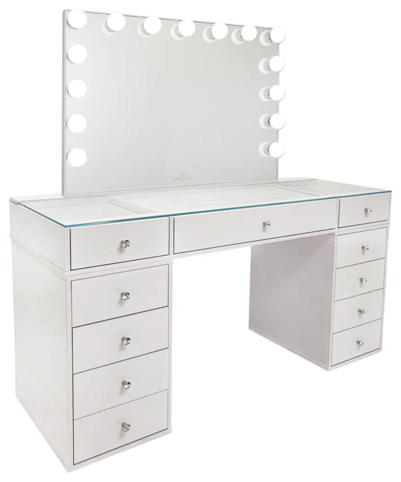 SlayStation Naomi Vanity Table with Mirror, Drawer, White