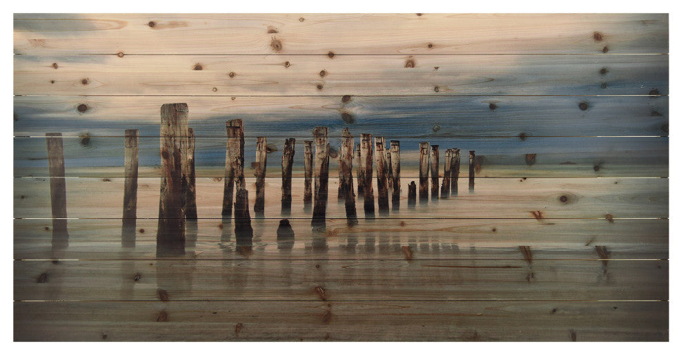 "Low Tide" Beach Side Wall Art Giclee Printed On Solid Fir Wood Planks