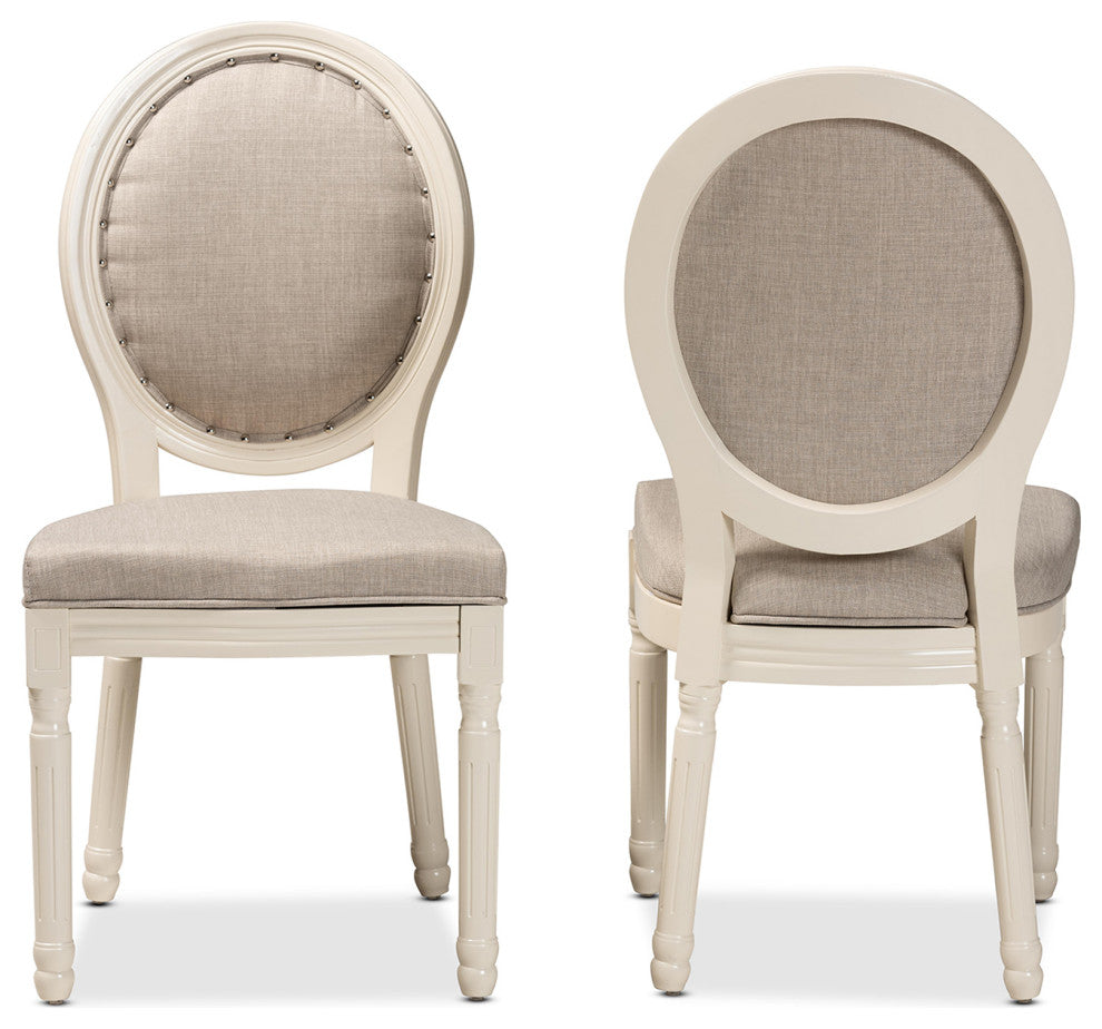 Alba Traditional French Inspired Dining Chair, Set of 2, Gray/White (Fabric)