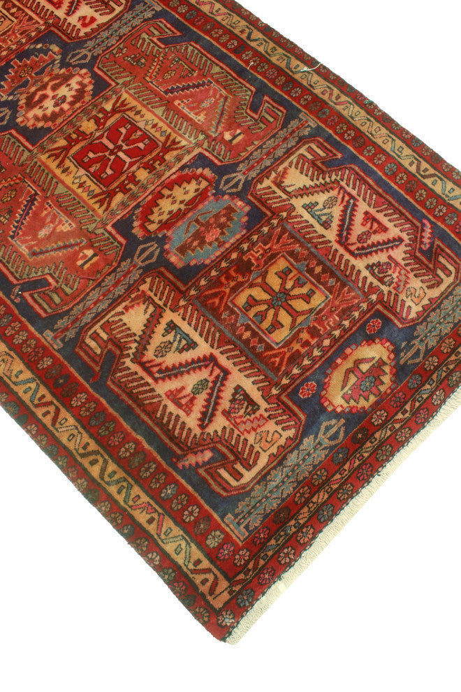Fine Vintage Distressed Anjeanet Navy/Rust Runner, 3'5x9'10