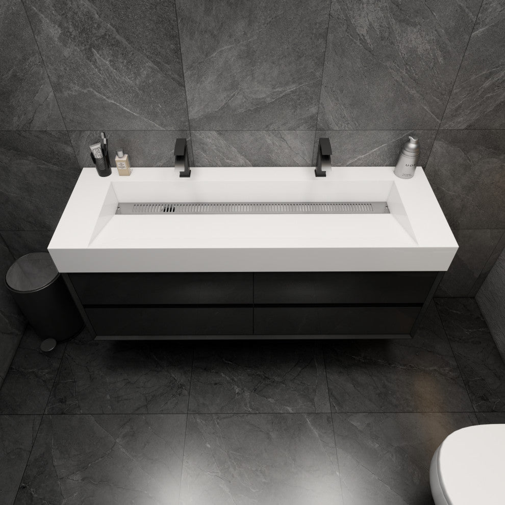 MAX 60" Double Floating Bath Vanity With Acrylic Sink, Gloss Black
