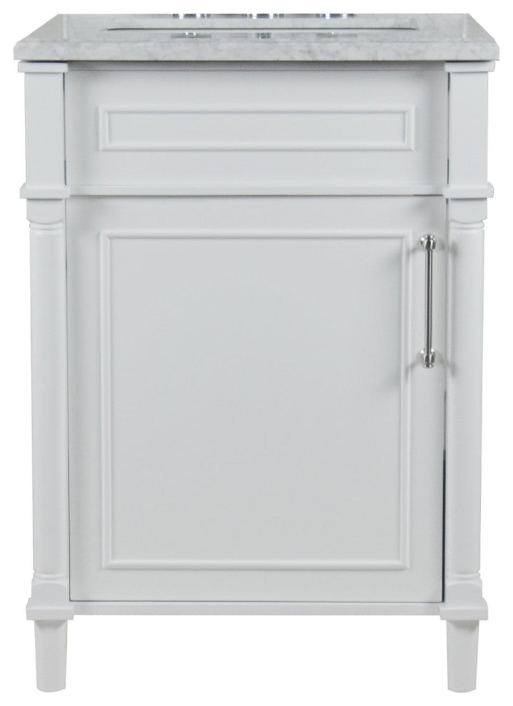 24" Single Vanity, White With White Carrara Marble Top