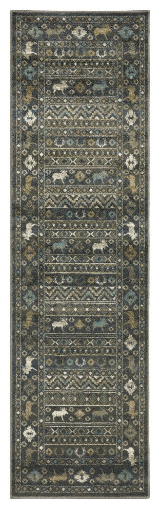 Vander Frontier Blue/Gold Indoor Area Rug, Blue, 2'3"x7'6"