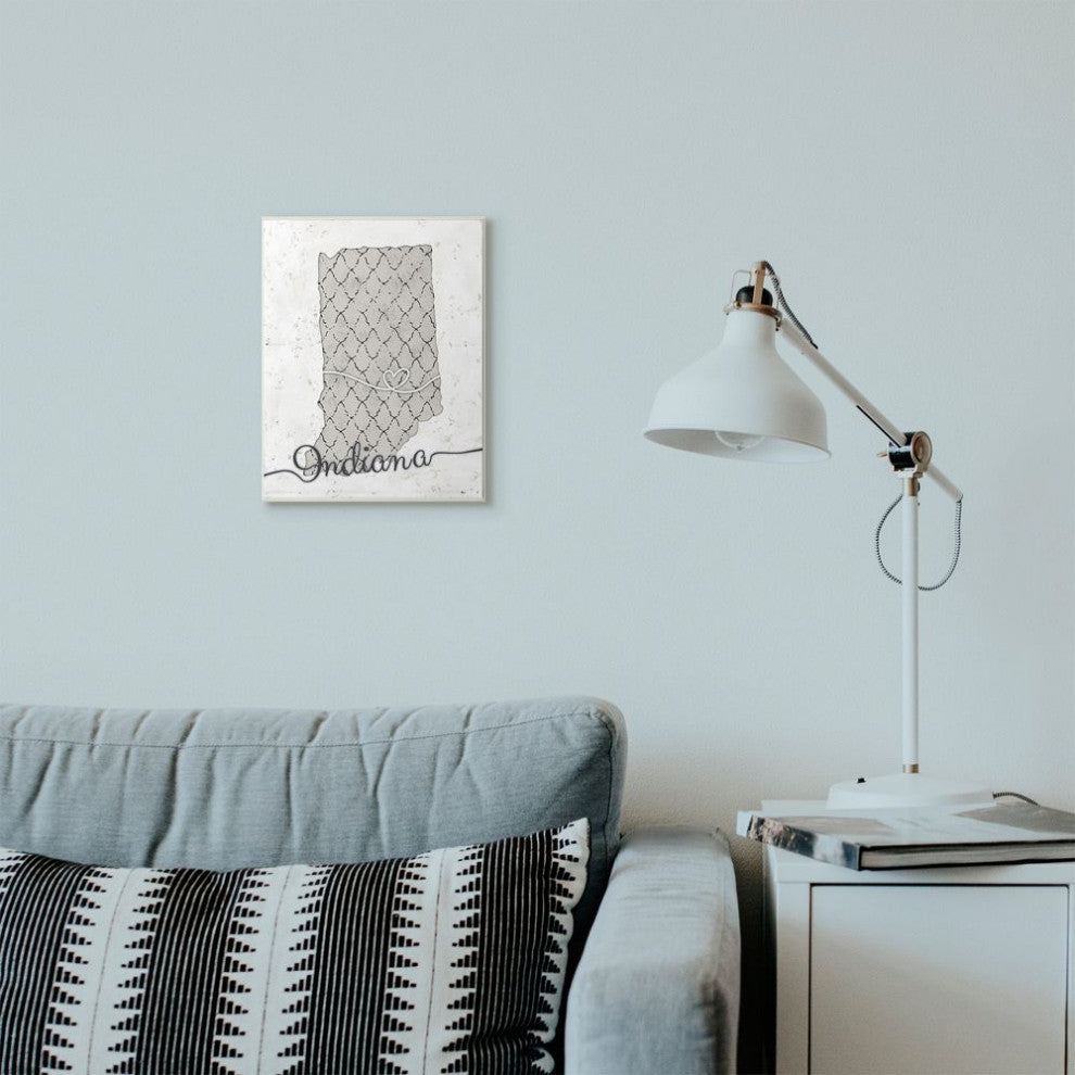 Stupell Industries Indiana Patterned Grey US State Design, 10 x 15