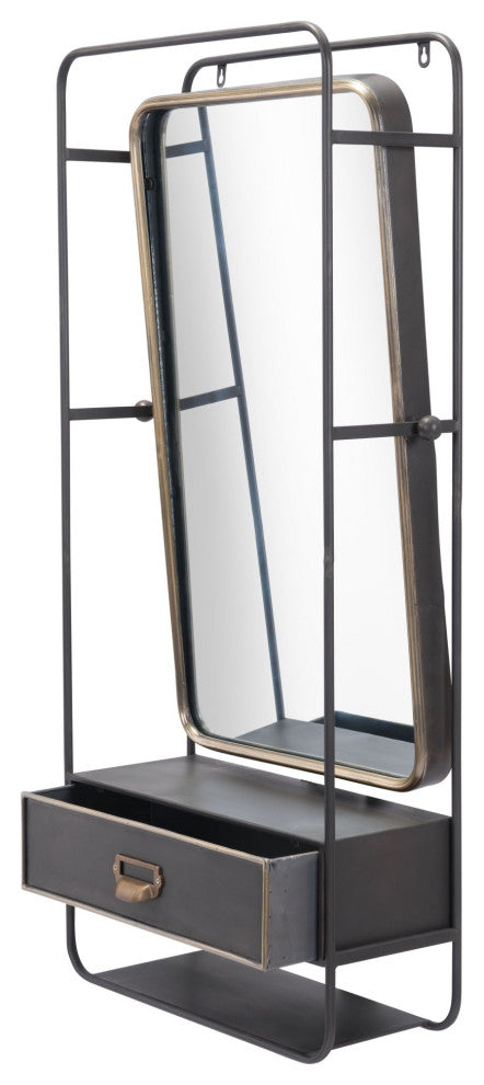 Frame Wall Mirror, Rectangular, Glass, Steel Metal, Black, Gold, Bedroom Living