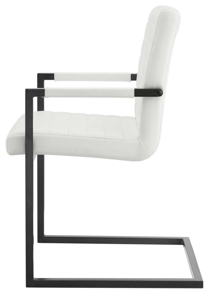 Side Dining Chair, Set of 2, Faux Vegan Leather, White, Cafe Bistro Restaurant