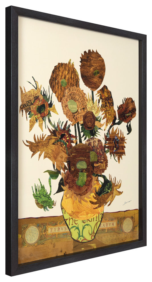 "Sunflower Embrace" Dimensional Collage, Under Glass, A Shadow Box Frame