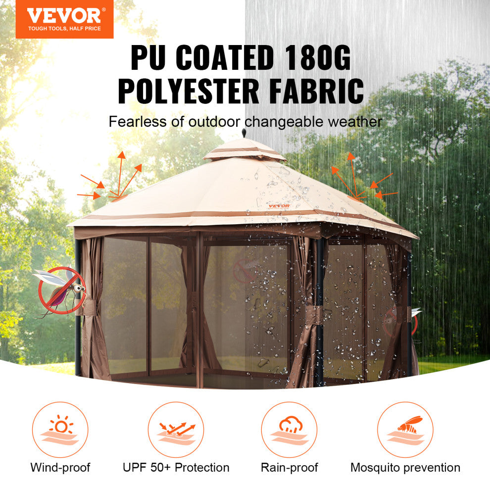 VEVOR Patio Gazebo Backyard Gazebo Tent 10x13'' for 10-12 Person With Netting