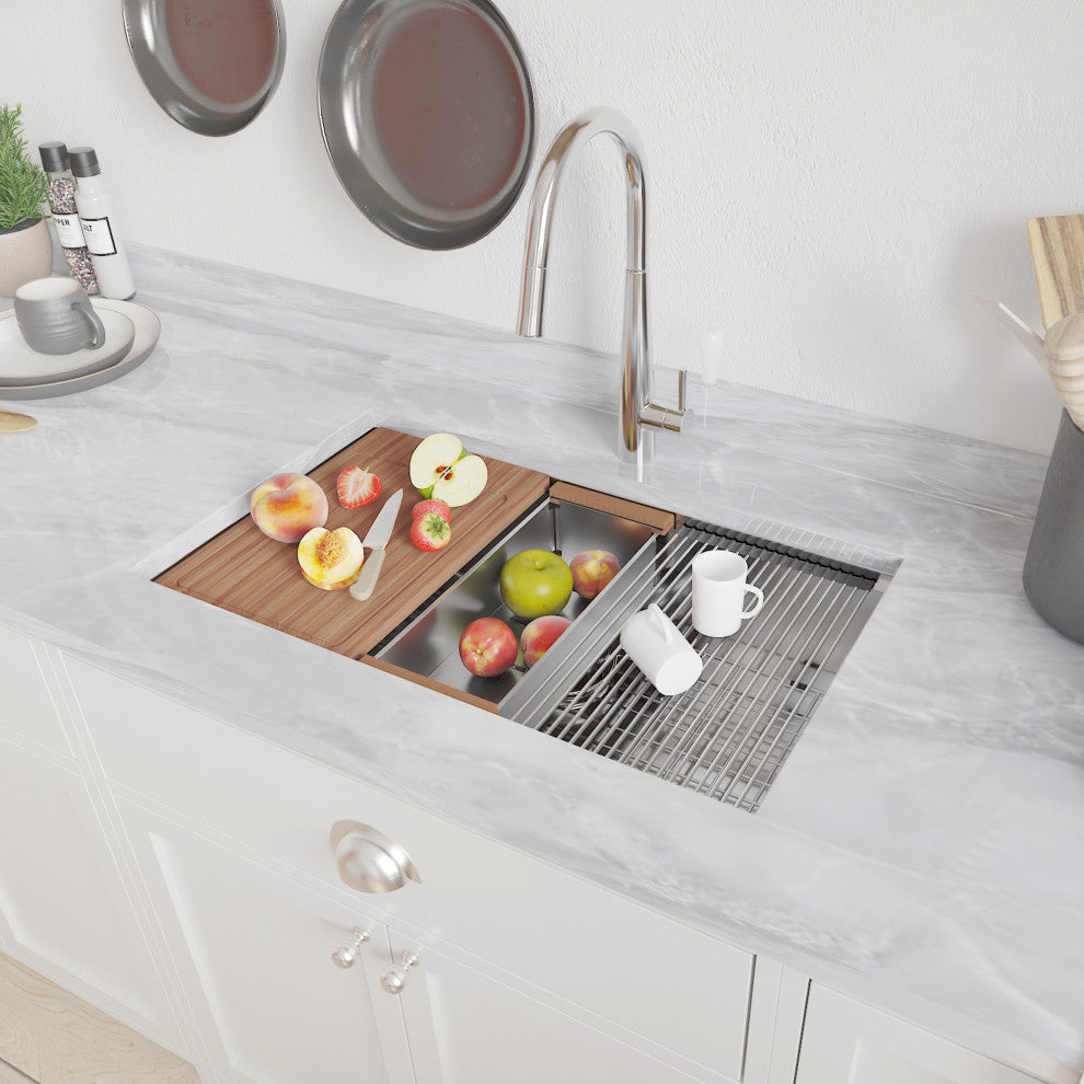 Undermount Single Bowl Stainless Steel Kitchen Sink, Brushed Chrome, 32 X 19
