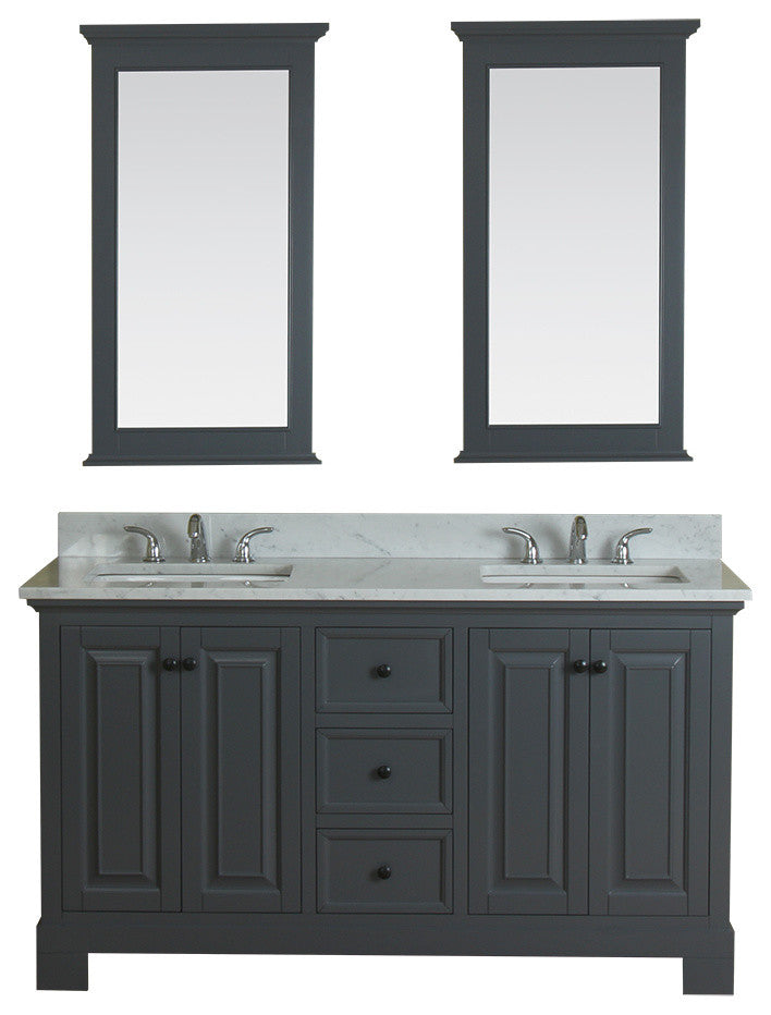 Richmond 60" Double Vanity in Gray, Carrera Marble Top and Mirror