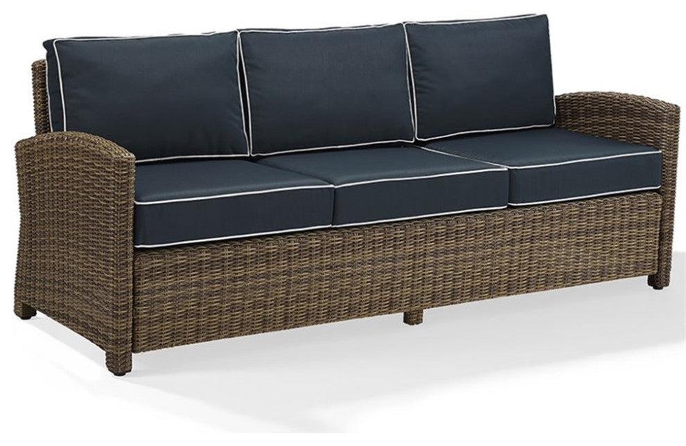 Crosley Furniture Bradenton Polyester Fabric Patio Sofa in Brown/Navy