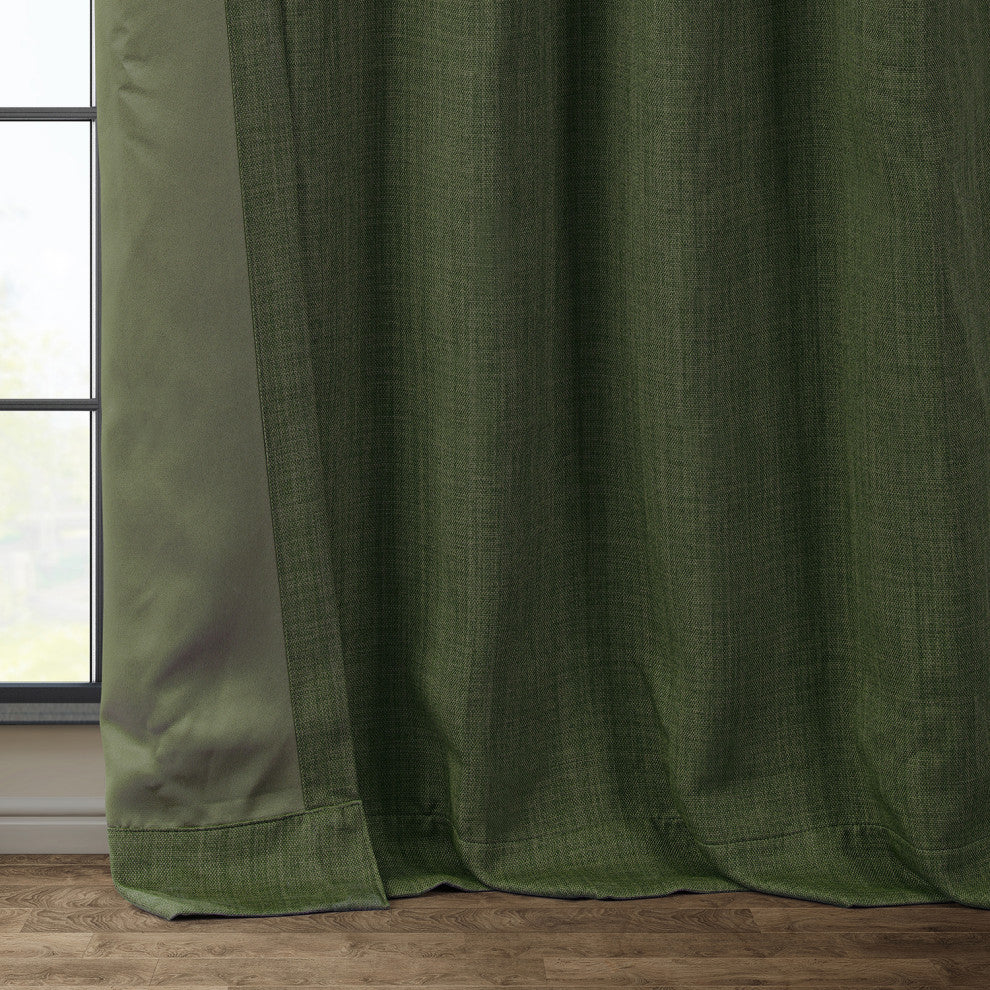 Faux Linen Darkening Curtain Single Panel, Tuscany Green, 50"x108"
