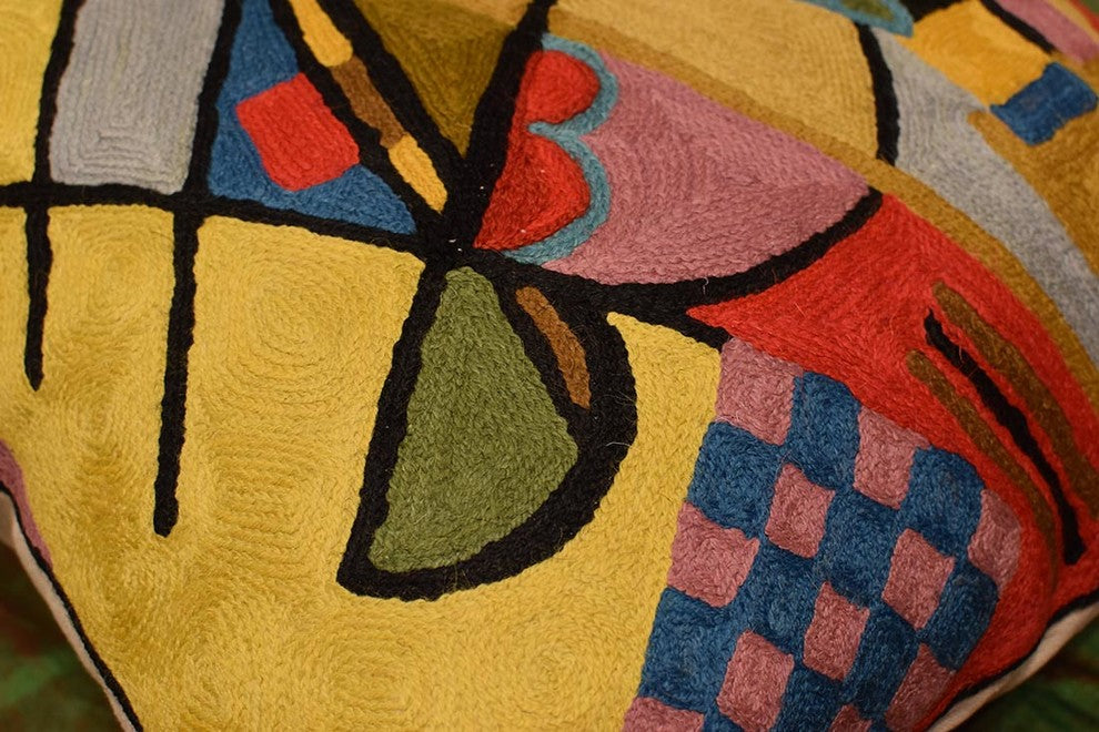 Kandinsky Yellow Gold Pillow Cover Varyagi Hand Embroidered Wool 18x18"