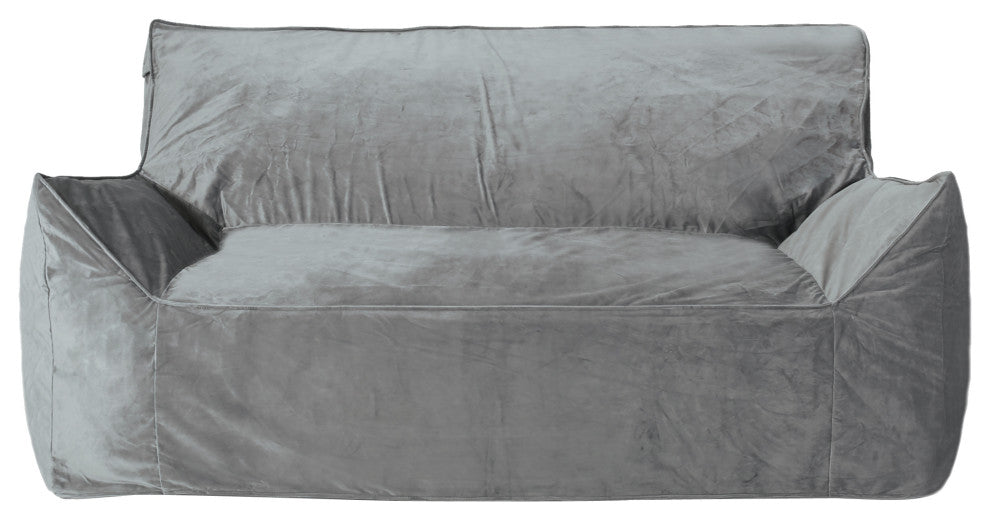 Calef Modern Velveteen 2 Seater Oversized Bean Bag Chair with Armrests, Gray + White
