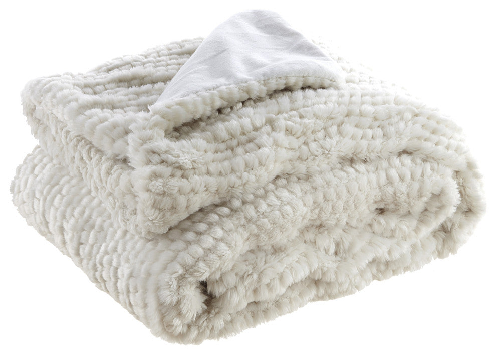 Inspired Home Harmonie Throw Extra Soft, Silk Touch, Acrylic 50"x60", Ivory