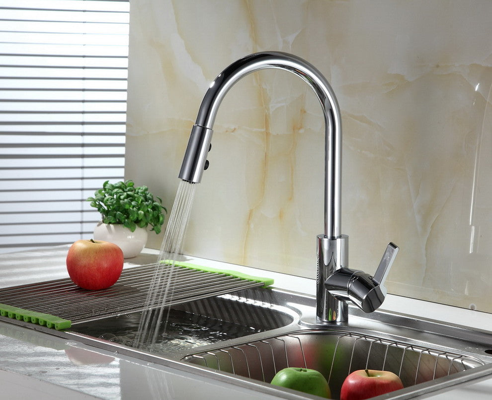 Runfine Single-Handle, Pull-Down Sprayer Kitchen Faucet, Chrome