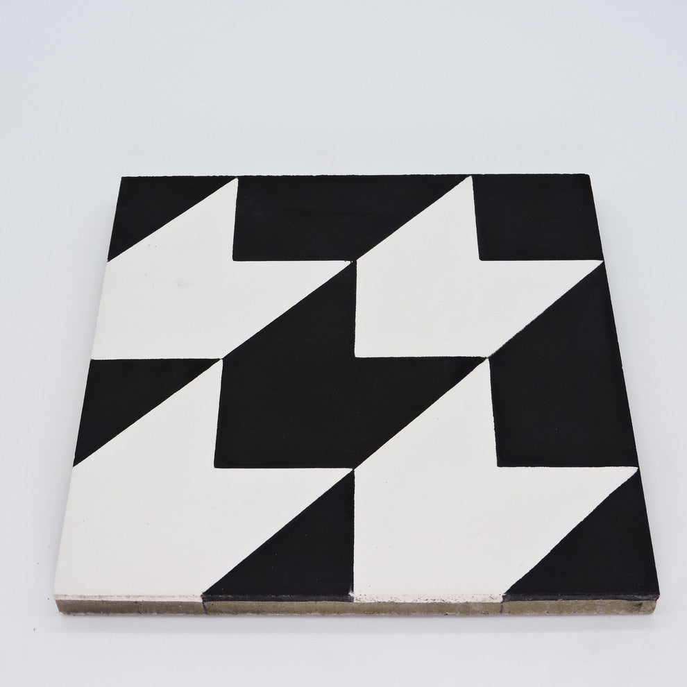 8"x8" Oujda Handmade Cement Tile, Black/White, Set of 12