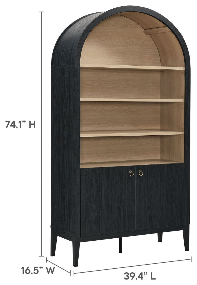 Nolan 74" Tall Wide Arched Storage Display Cabinet Bookshelf